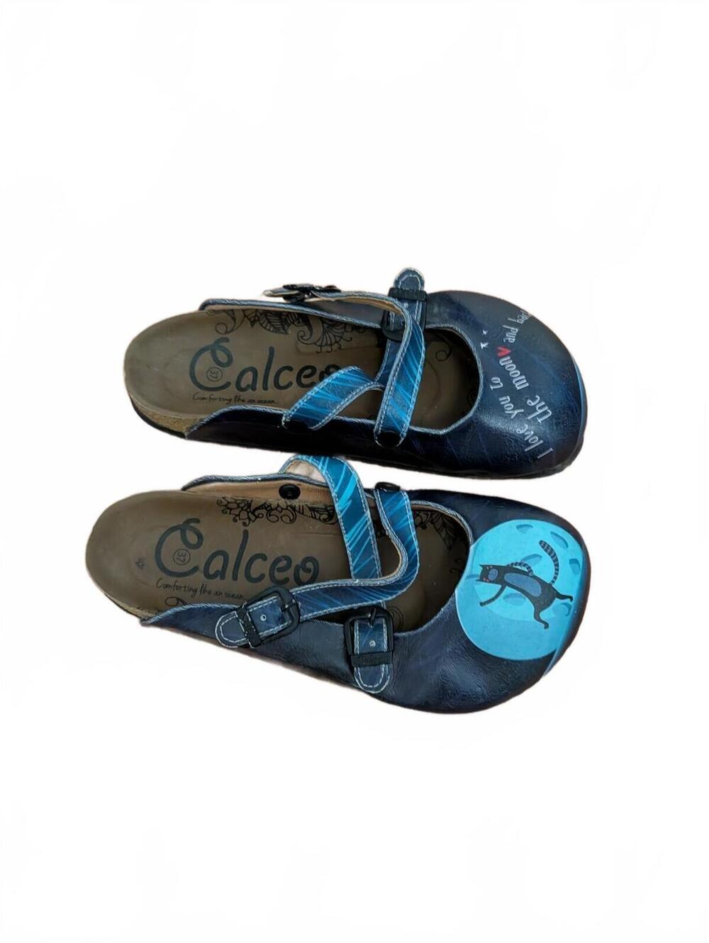 Calceo Women's 37 (Size 6/6.5) Black Leather Clogs I Love You to the Moon & Back
